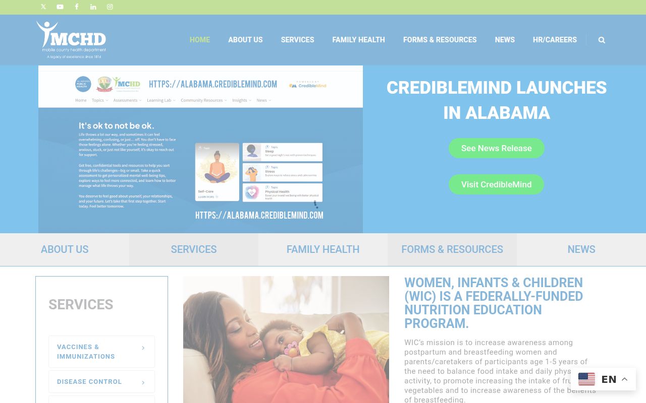 Mobile County Health Department main page showing vital records services