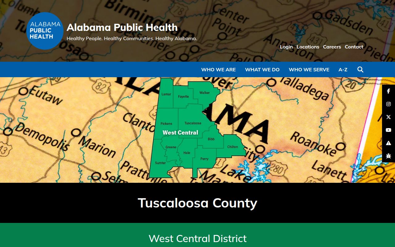 Tuscaloosa County Health Department website showing vital records information