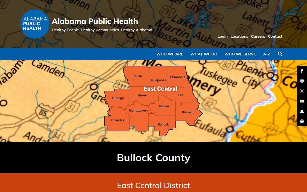 Bullock County Health Department ADPH page showing address and contact details