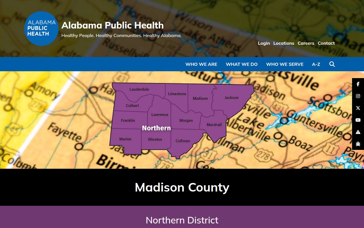 Madison County Health Department ADPH page showing location and contact information
